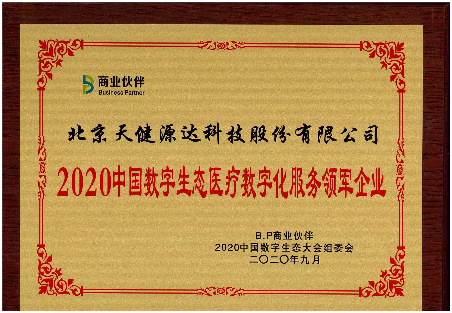 2020中国数字生态医疗数字化服务领军企业
